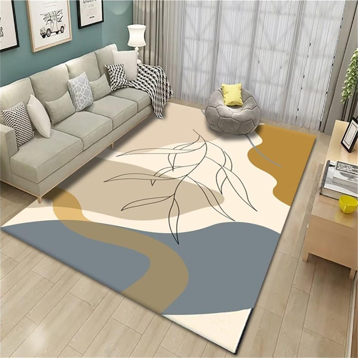 Descente de lit absorbante et moelleuse 120x160cm motif feuilles bleues