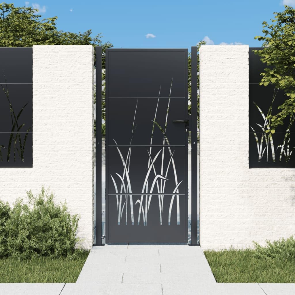 Gartentor Anthrazit 105x205 cm Stahl Gras-Design Gartentür mit Abschließbar Hoftor Eingangstor für Terrasse, Tor Zauntor Gartenpforte