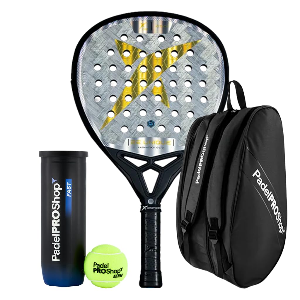 PadelPROShop - Pack Pala Drop Shot Axion Attack 1.0 LTD 2025 Jon SANZ, Paletero & Pelotas - Entrenamiento y Partido, Potencia y Control, Carbono 24K Twill, Paletero 100% Poliéster