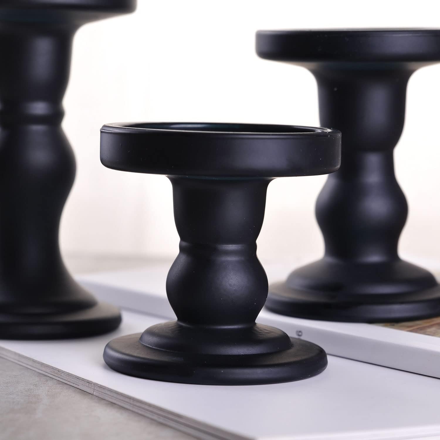 IBWell Set of 3 Black Glass Candle Holders - Unity Candle Holder for Formal Events, Wedding, Church, Table Centerpiece Decoration - Image 7