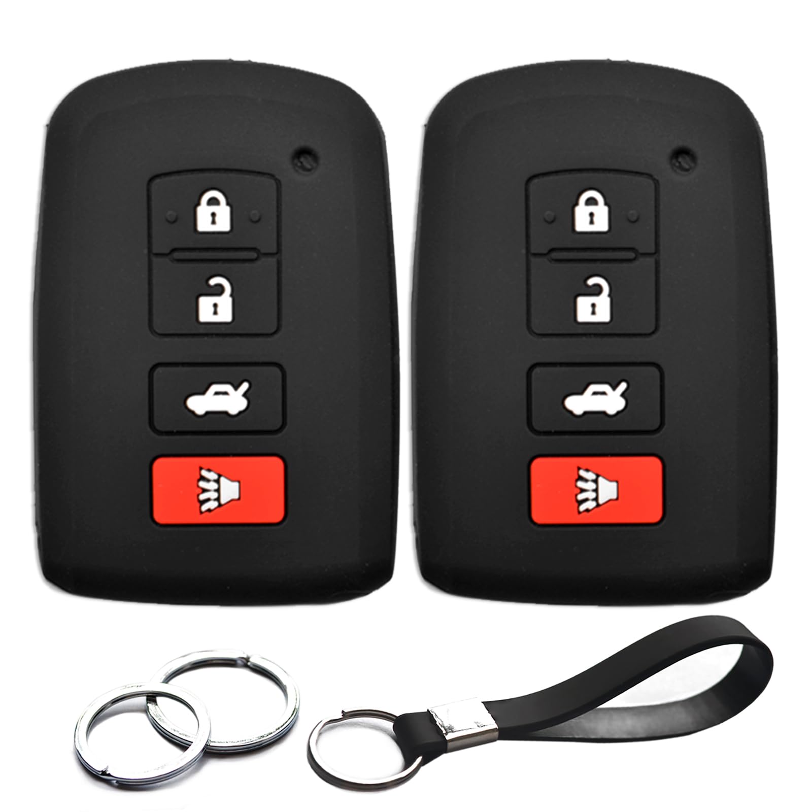 INFIPAR 2pcs Compatible with Toyota 4Runner Sequoia RAV4 Camry Corolla Avalon Highlander Smart 4 BTS Black Key Fob Cover Case Key Chain Protector