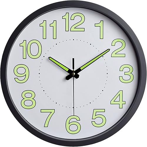 Reloj de pared de 12 pulgadas, reloj de pared que brilla en la oscuridad, reloj de pared de madera silencioso sin tictac, reloj de pared decorativo