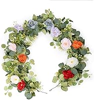 JDKPK 2-Pack 10FT Artificial Eucalyptus Garlands with Colorful Roses - Faux Greenery Vines for Wedding Arch, Party, Table Decor