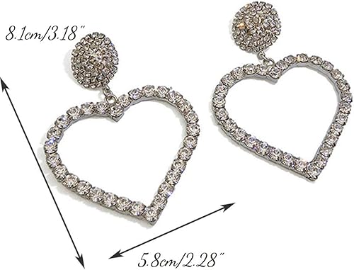 Miniatura 6 de FXmimior Pendientes de barra de amor con diamantes de imitación de corazón plateado para mujer de moda Plata Diamante de imitación Metal Plata