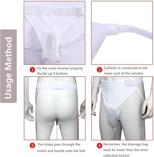 Miniatura 4 de Bolsa de recolección de orina, catéteres de condones para hombres, urinario de silicona portátil reutilizable con 2 bolsas para catéter de orina