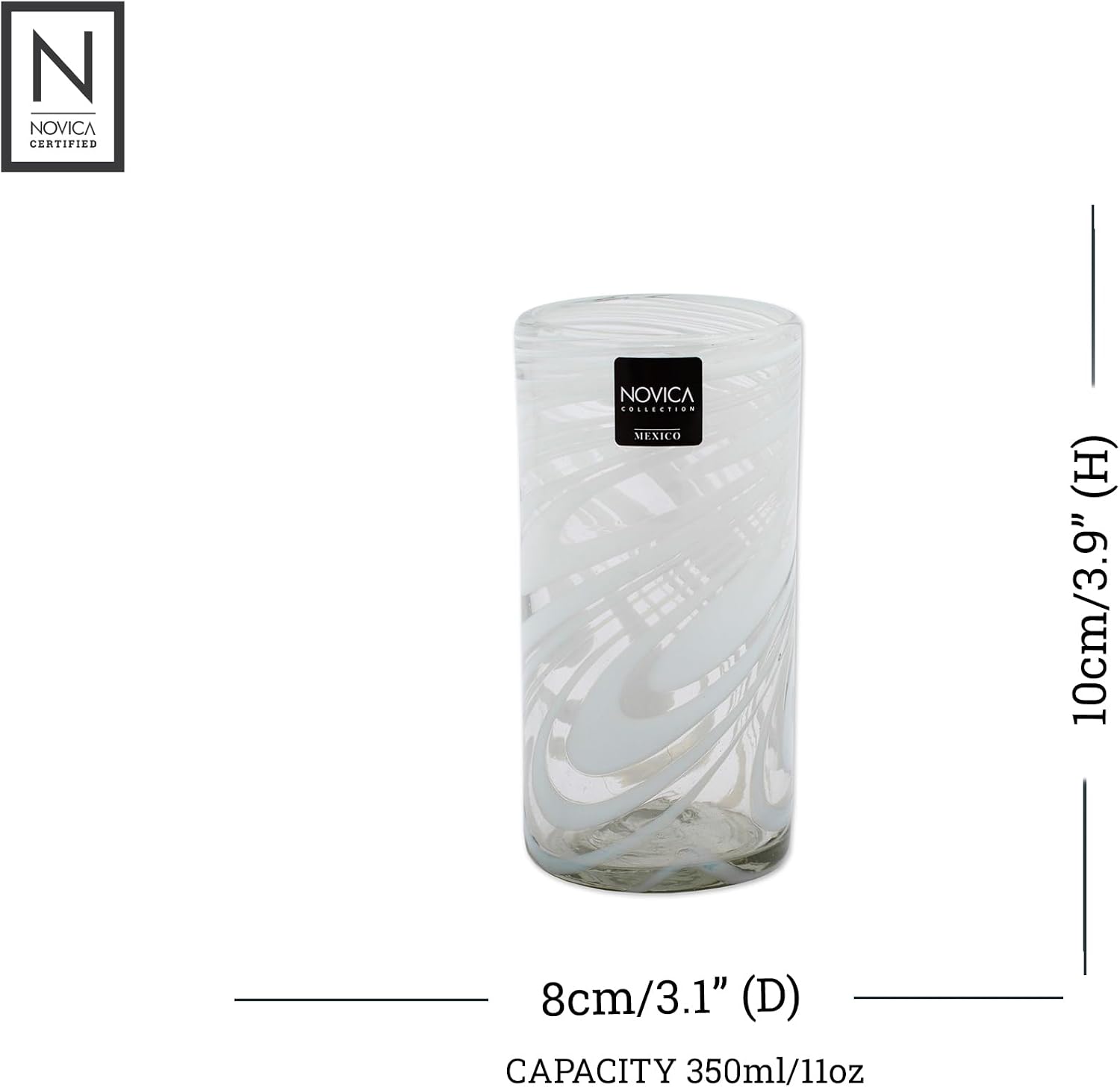 NOVICA Whirling White (Set Of 6) Blown Glass Highball Glasses