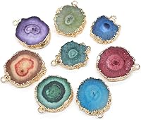 LHJ 5PCS Natural Agate Gemstone Pendants - Irregular Round Mixed Color Charms for DIY Jewelry Making Necklaces Bracelets