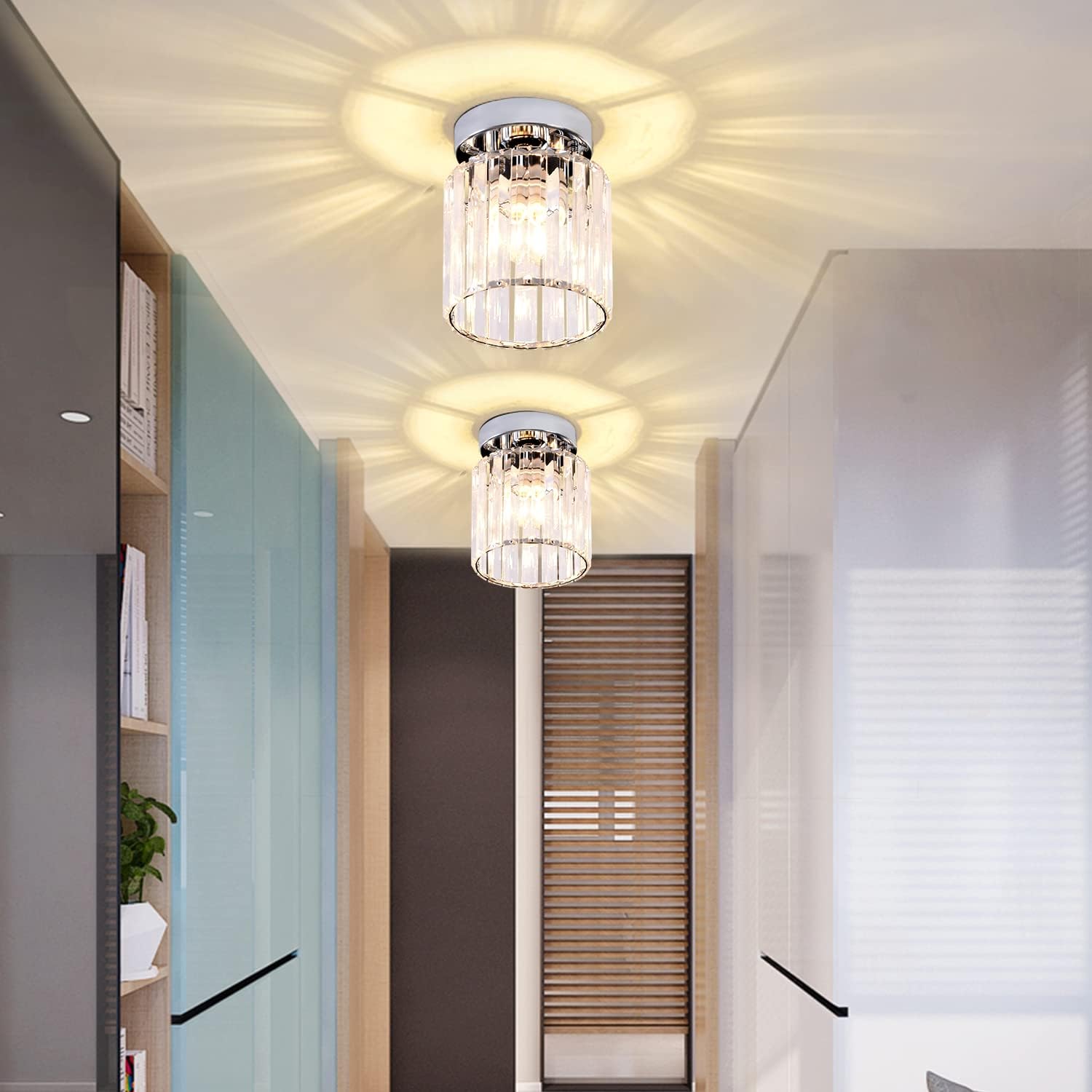 TISLYCO 2 Pack Mini Semi Flush Mount Ceiling Light Fixture with Clear Shade, Modern Crystal Ceiling Lamp Indoor Close to Ceiling Light Fixtures for Hallway Entryway Dining Living Room