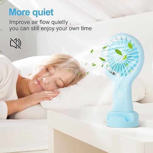 Miniatura 6 de CHNLML Ventilador recargable de mano, mini ventilador de mano portátil de bolsillo, alimentado con pilas, con base de pestañas, arte de uñas,