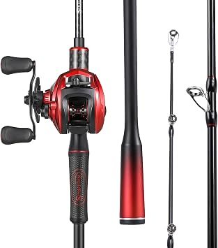 Sougayilang Baitcasting Combo 30-Ton Graphite 2-Piece Rod, Stainless Steel Guides, Medium, 6.31 Gear Ratio, 18LB Drag, SuperPolymer Handle for Bass, Trout, Walleye 6ft/7ft Travel Rod