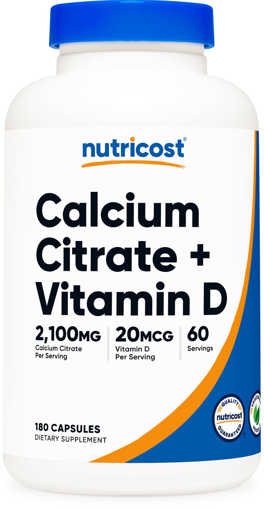 Nutricost Calcium Citrate + Vitamin D Supplement (2,100mg) 180 Capsules