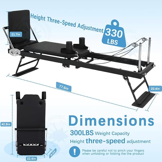 Pilates Reformer Machine for Home Foldable Pilates Reformer Core Bed Equipment Machine for Gym Yoga Workout Indoor Pilates Exercise Equipment Training Weight for All Level Users,Black