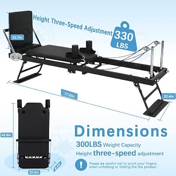 Pilates Reformer Machine for Home Foldable Pilates Reformer Core Bed Equipment Machine for Gym Yoga Workout Indoor Pilates Exercise Equipment Training Weight for All Level Users,Black