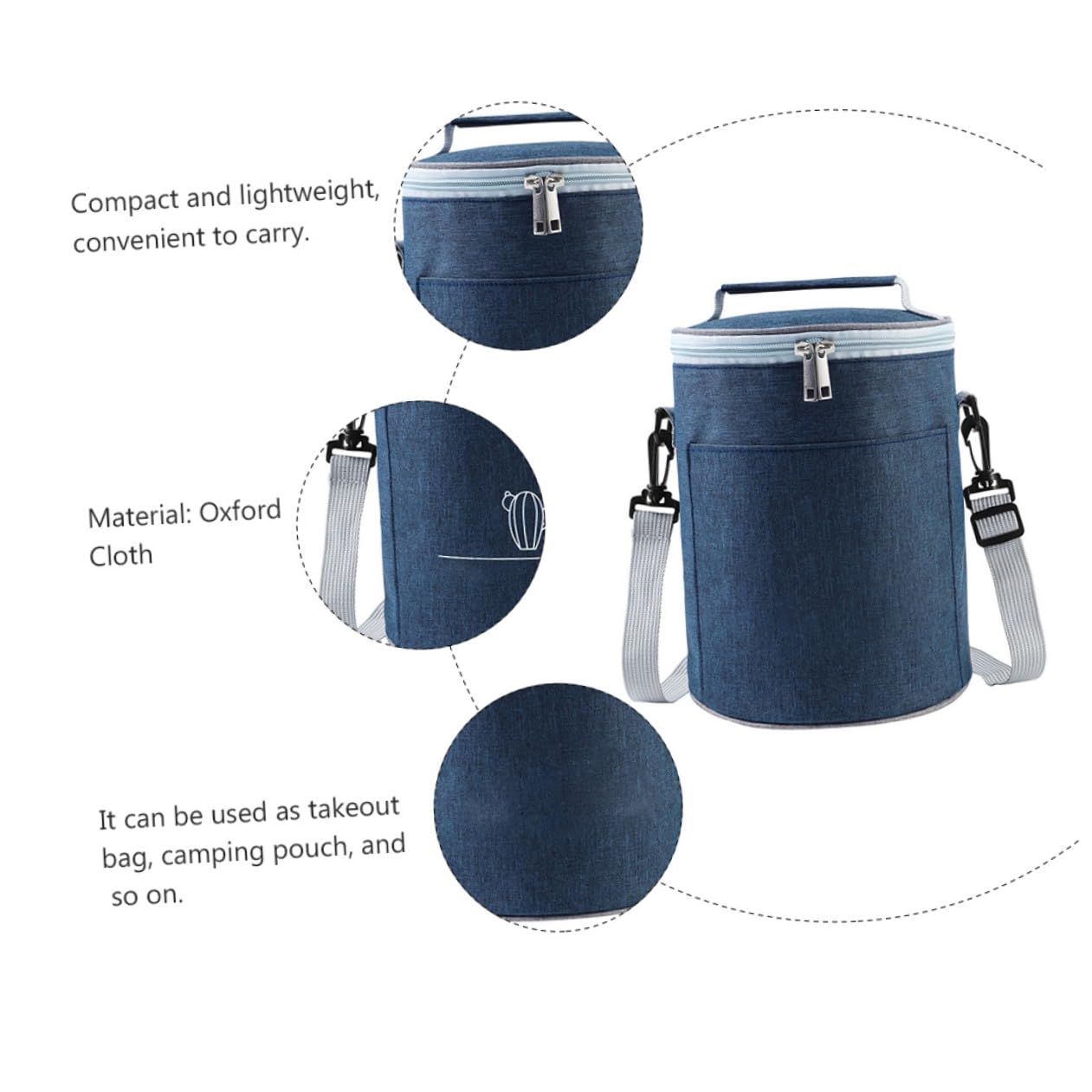 Garneck Bolsa Isotérmica de Oxford para Comida con Aislamiento de Aluminio Bidireccional y Bolsillo Frontal Portátil para Picnic y Camping Mediano Azul Marino