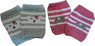 Cute Animal Pattern Baby Socks, Striped Design, Pink and Grey, 2 Pairs
