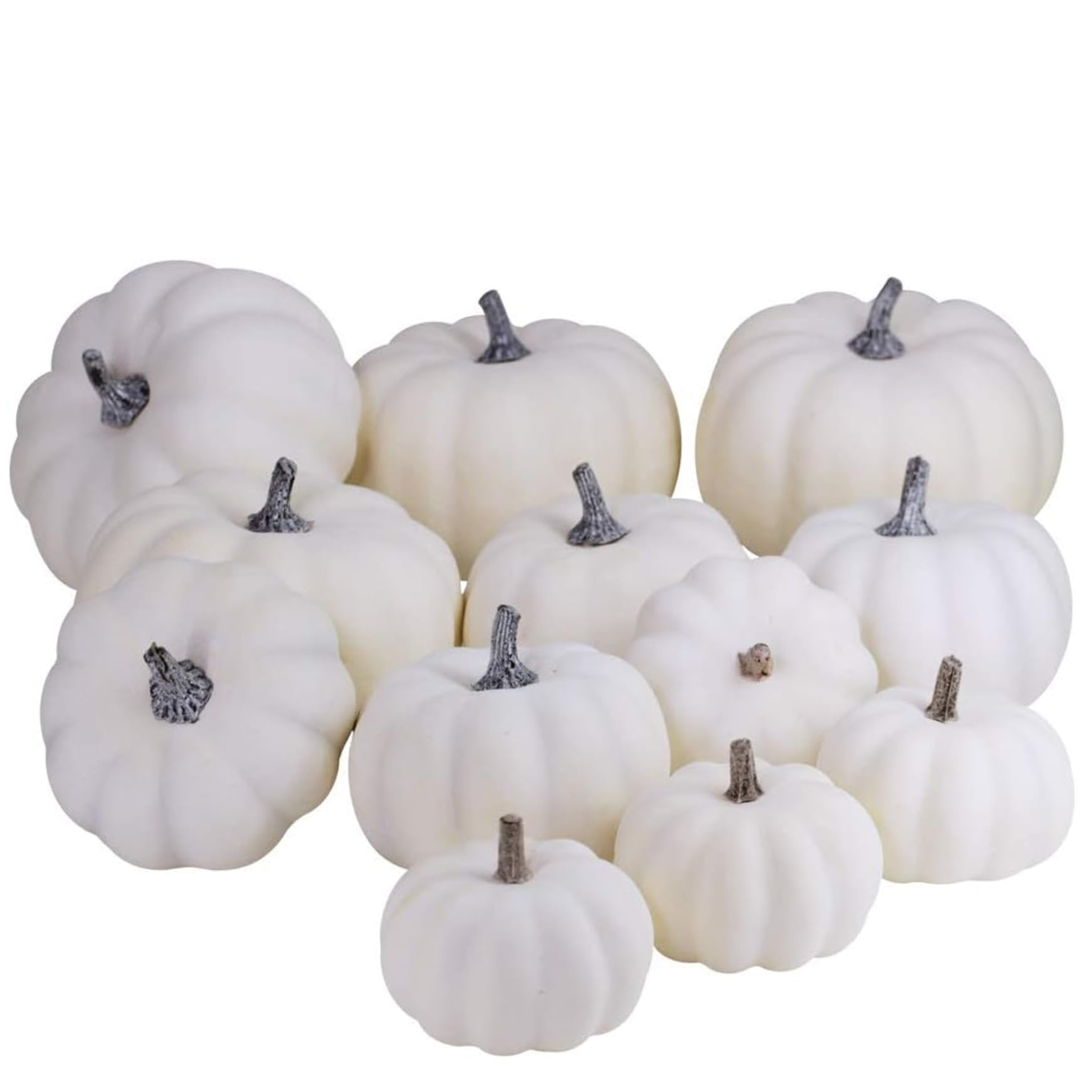 Pesoncarl White Pumpkins 12Pcs Assorted Size Pumpkins Realistic Artificial Paintable DIY Decorative Halloween for Home, Party, Decorations, Creepy
