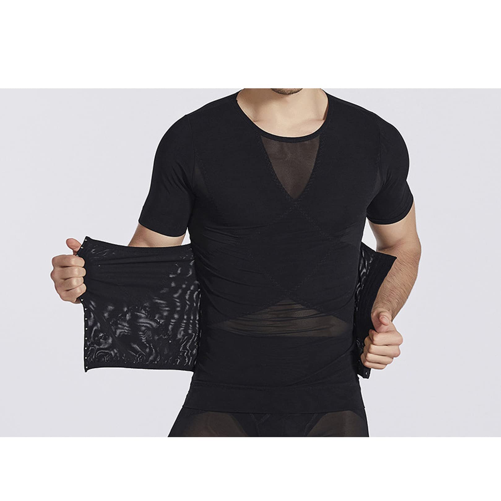 Męska oddychająca koszulka modelująca - wyszczuplająca koszulka kompresyjna Tummy Control Body Shaper Shirt Krótkie rękawy na siłownię good