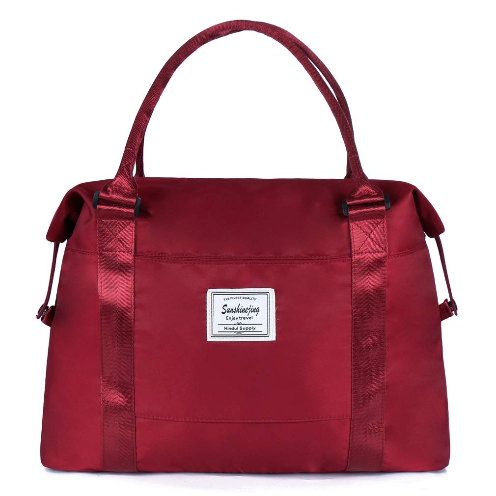 Sunshinejing Unisex Large Travel Weekender Bag Overnight Duffle Bag Gym Tote Bag in Trolley Handle (Burgundy)