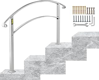 VEVOR Handrails for Outdoor Steps Fit 1 or 3 Steps Outdoor Stair Railing White Wrought Iron Handrail Flexible Front Porch Hand Rail Transitional Handrails for Concrete Steps or Wooden Stairs