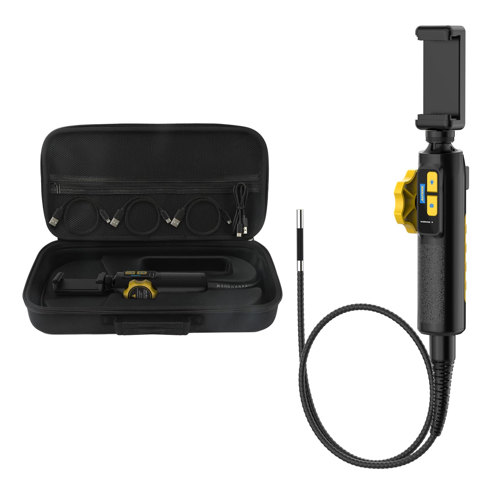 AUTOOL 210° Drehbar Endoskopkamera mit Licht, SVB302 Zwei-Wege-Gelenk-Endoskop, 0,6 cm Endoskop-Inspektionskamera, kompatibel mit Android und iOS Telefon, 100 cm halbstarres Kabel | Zwei-Wege-6-LED-Licht, HD-Video-Endoskop, kompatibel mit Android- und iOS