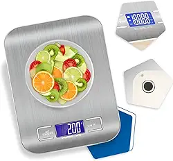 Balança de Cozinha Digital para Alimentos com Visor de Alta Definição Pesagem de 1g até 10kg em Inox Resistente a Água Com Base Antiderrapante