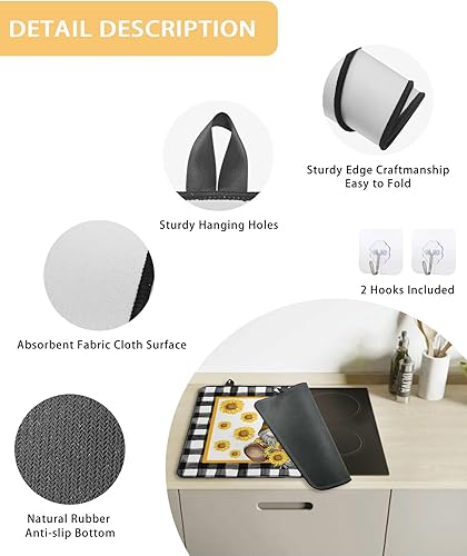 Miniatura 4 de Cubierta de estufa para estufa eléctrica, girasoles de gnomo de otoño, diseño de búfalo negro y blanco, cubierta superior de estufa a cuadros para