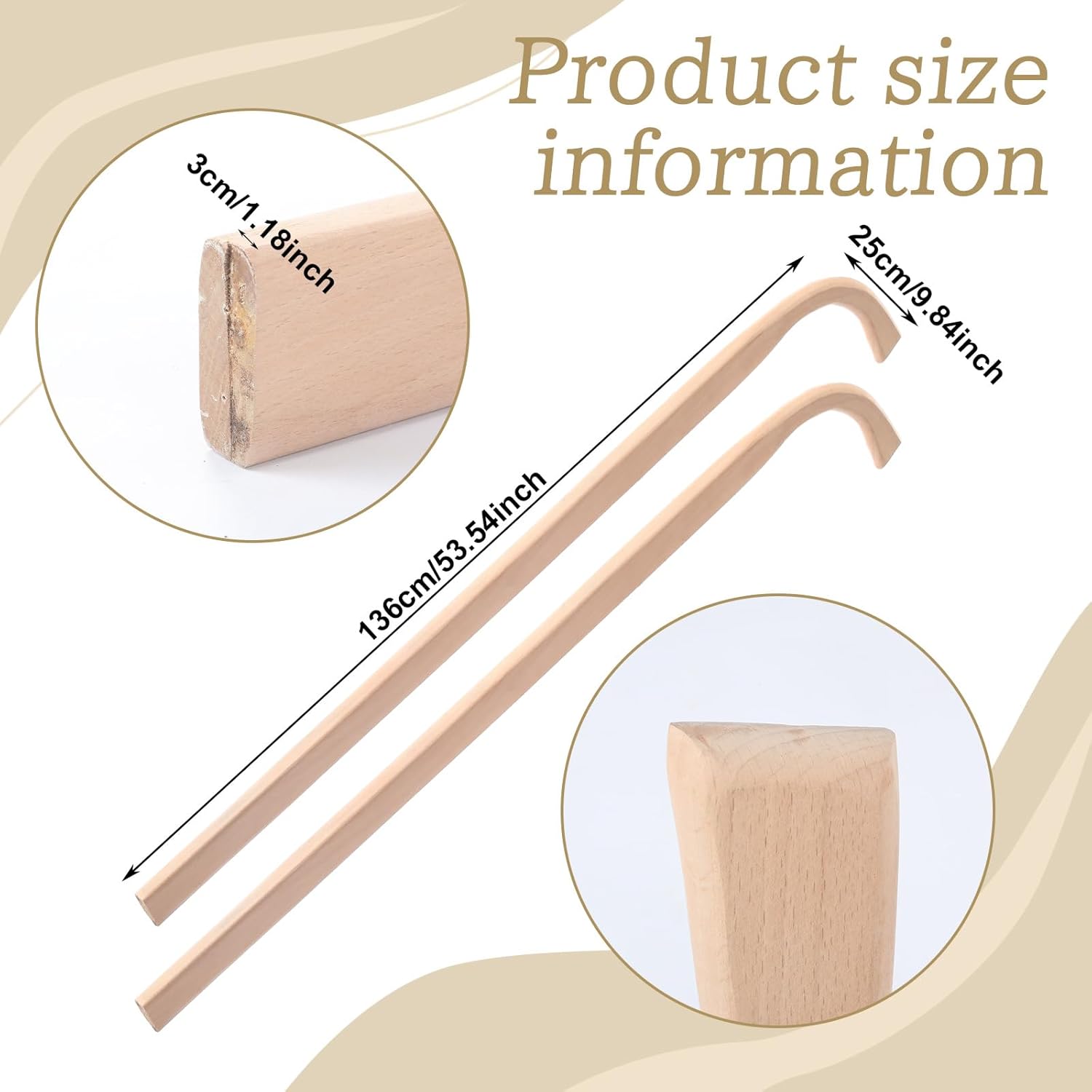 Chumia 2 Pack Wooden Cultivator Handles 7/8" x 1-3/4" x 48" Plow Handles for Low and High Wheel Cultivators Farm Garden