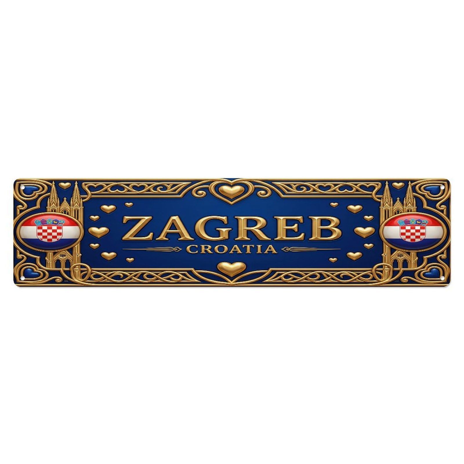Vintage Zagreb Croatia Flag Pattern Metal Tin Sign