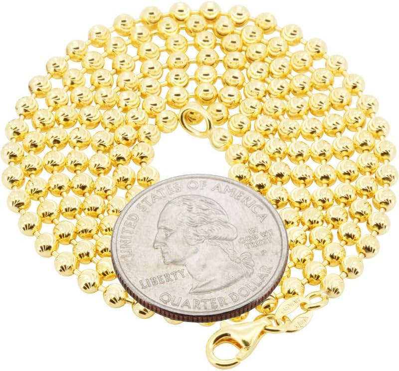 925 Sterling Silver 14K White/Yellow Gold Finish 2-5MM Moon Cut Bead Ball Chain Necklace For Women & Men 16″-30″ Fine Jewelry Made In Italy