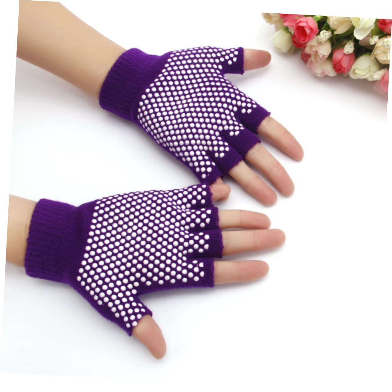 2 pezzi Guanti senza dita Guanti in maglia Guanti neri Guanti ad attrito Tavolo anti in maglia Occhielli da tennis Guanti fitness non intensivo Mezzi guanti antiscivolo Guanti in cotone Yoga