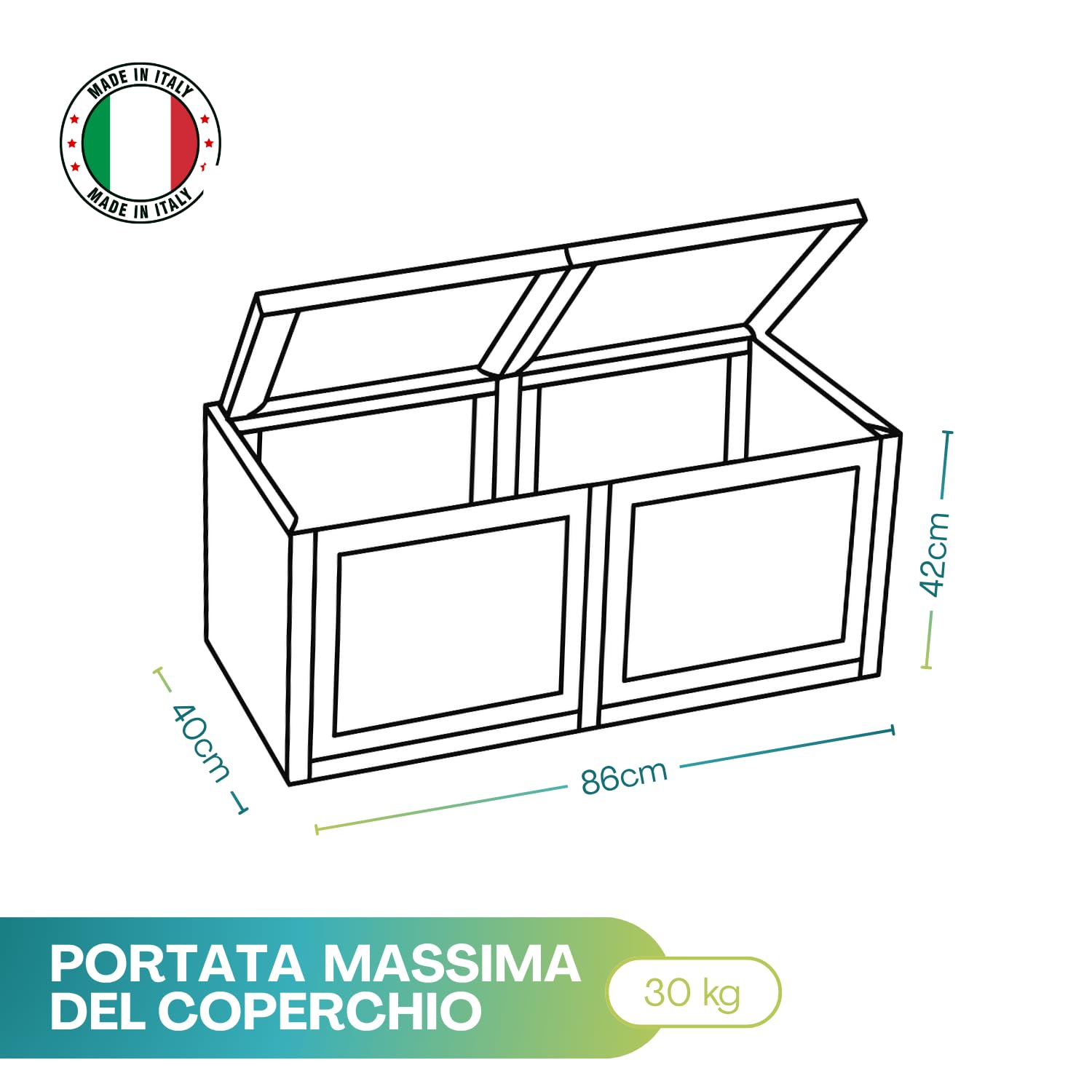PALUPLUS Baule in Plastica a 2 Moduli con Quadrati, Misura 86x40x42 cm, Cassapanca Effetto Legno, Mobile Contenitore da Interno ed Esterno, Made in Italy, Portata 30 Kg -501C -8,7 (Angora)