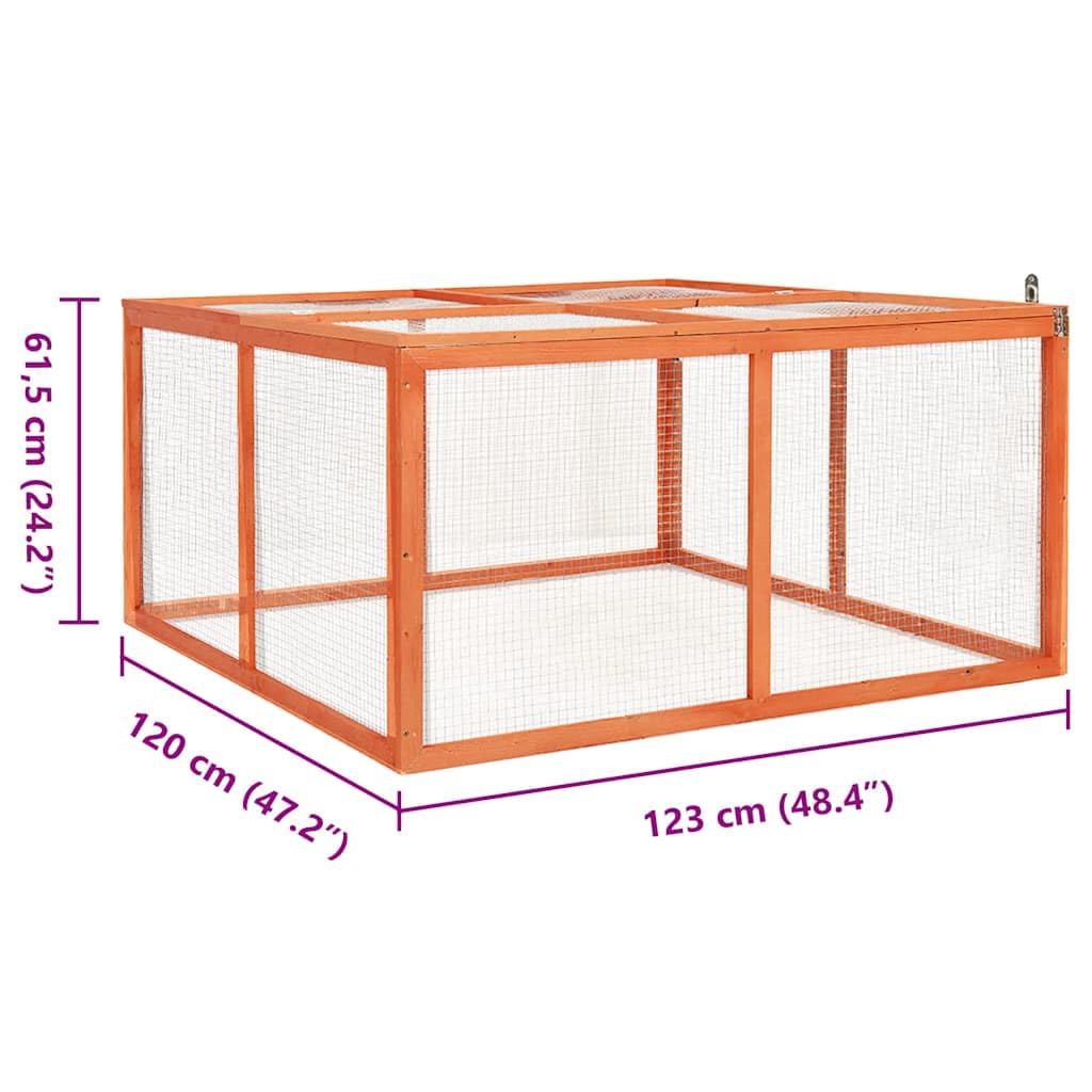 Conejera de madera maciza de abeto, 124 x 120 x 60 cm, con techo protector y rejilla, recinto para conejos, cobayas, hámster, rueda libre, casa para jardín, balcón, habitación