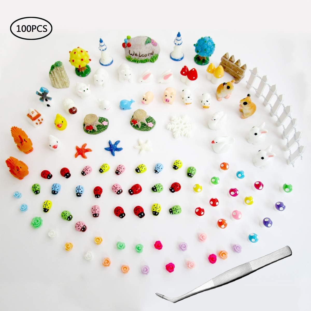 Atecy 100 Pcs Miniature Garden Ornaments Kit, DIY Fairy Garden Dollhouse Décor