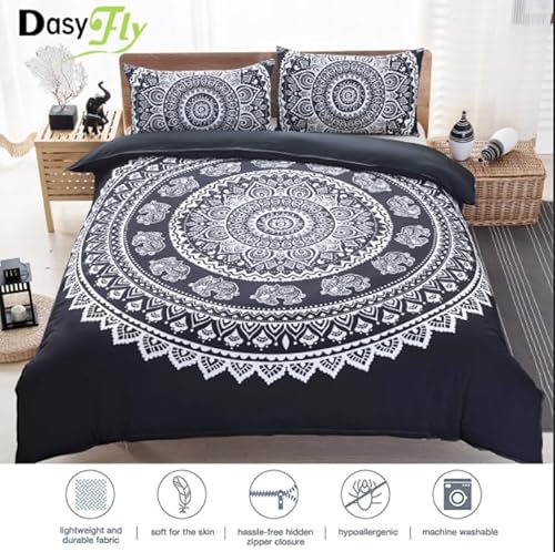 Dasyfly A0006 3 Piece Bohemian Duvet Cover Sets Queen Size Mandala Elephant Boho Chic Bedding Duvet Cover Sets thumb #6