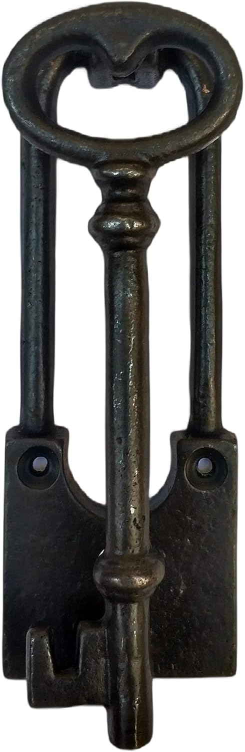 Key Door Knocker with Padlock Shaped Backplate Brass 6.7 inches (Oxidized Black)