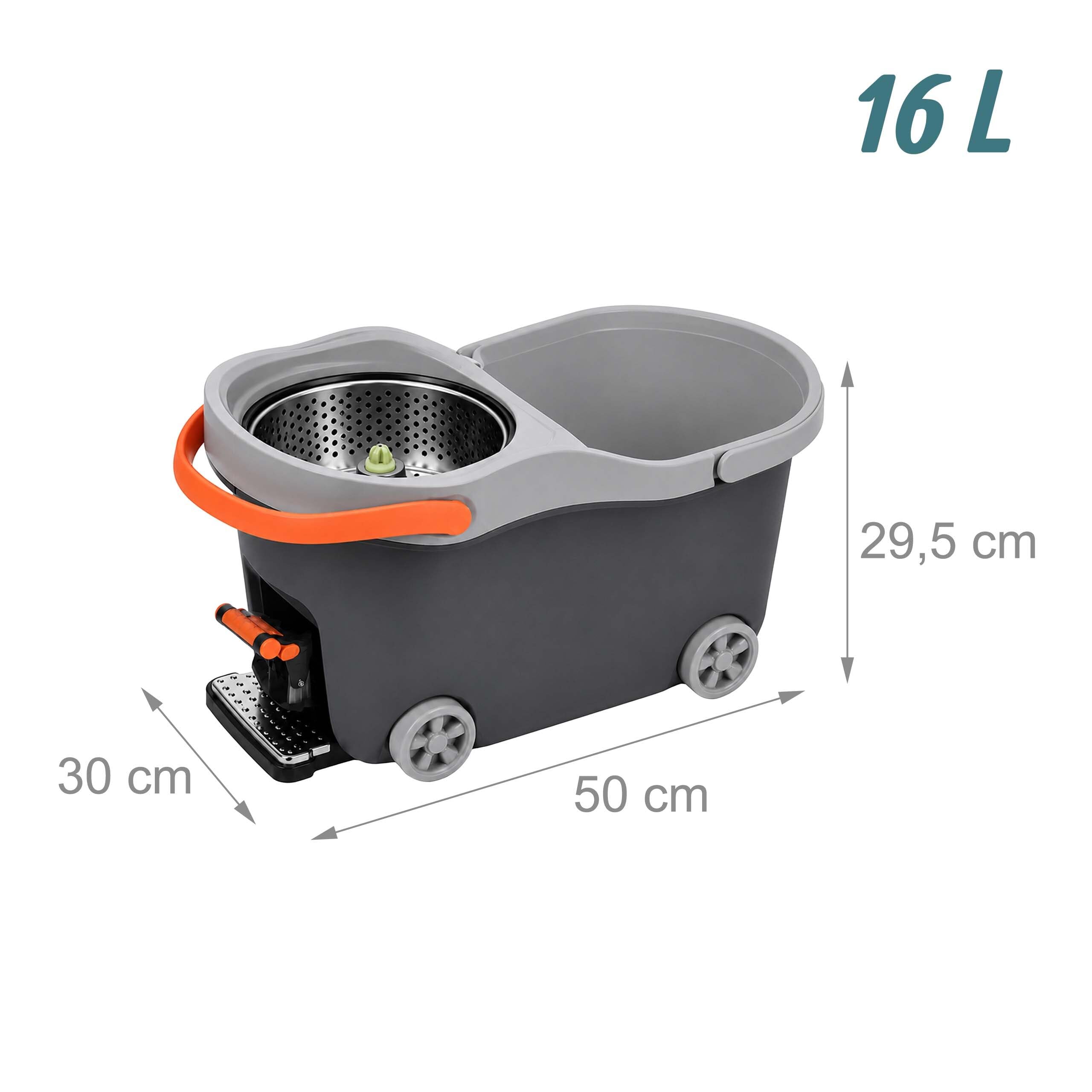 Relaxdays Set fregona, Cubo de 16L con escurridor y Carro con Pedal, Gris