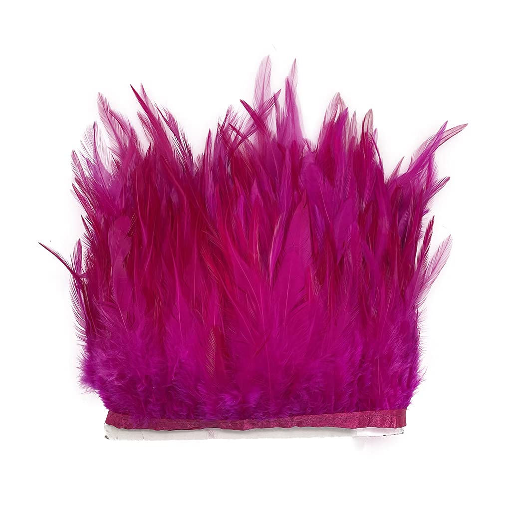 2Yard Fuchsia Rooster Hackle Feather Fringe Trim 4-6inch in Width for DIY Costume Sewing Craft Decor Dress Accessories Party Supplies Festival Outfits — image 1