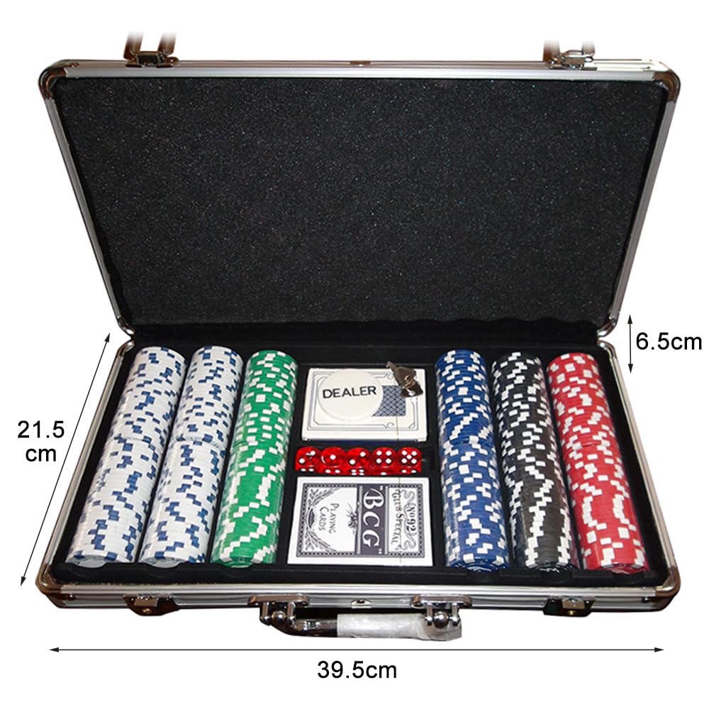 Kit de Poker 300 Pièces, Mallette de Poker Coffret de Poker Complet pour Texas Hold Em, avec Valise, Jetons de Poker et Cartes de Poker - pour Adulte Jeu de Soirée