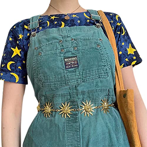 Women Punk Gothic Metal Waist Chain Vintage Sun Moon Waist Belt Silver Jewelry Pendant for Dress Party2