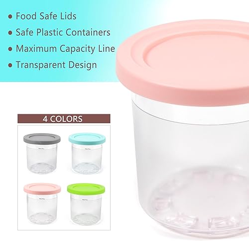Miniatura 2 de MIMLEN Containers - 4 Pack, Replacement for Ninja Creami Pints And Lids, Compatible with NC299AMZ NC301 NC300 Series