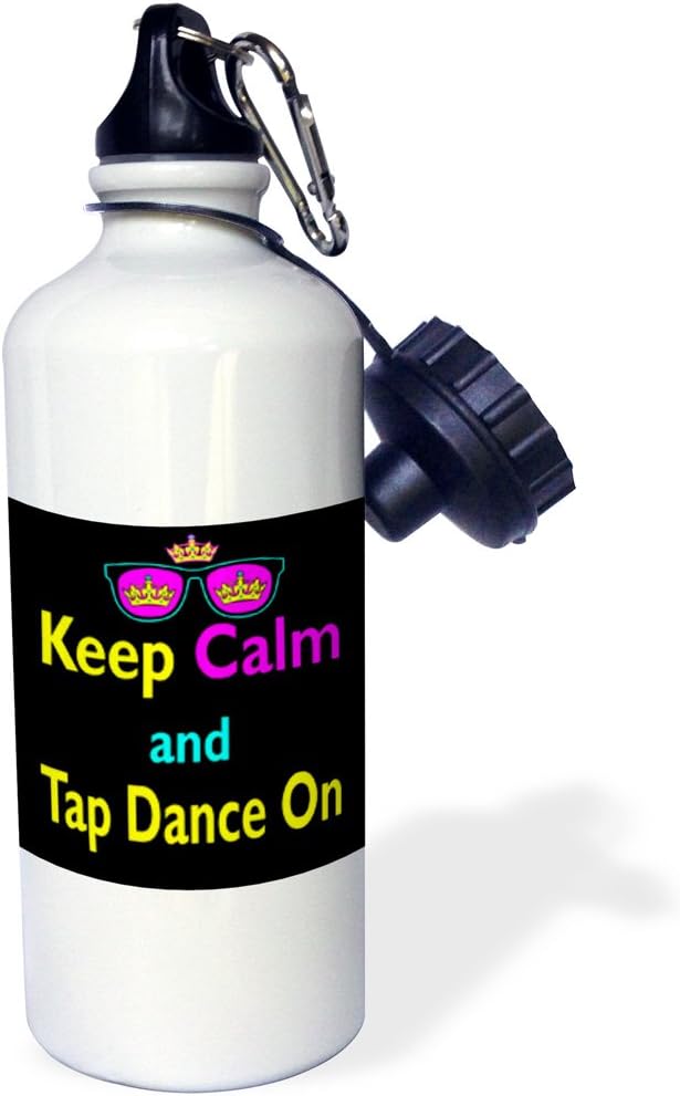 3dRose Cmyk Keep Calm Parody Hipster Crown and Sunglasses Keep Calm and Tap Dance on Sports Water Bottle, 21 oz, White image 2
