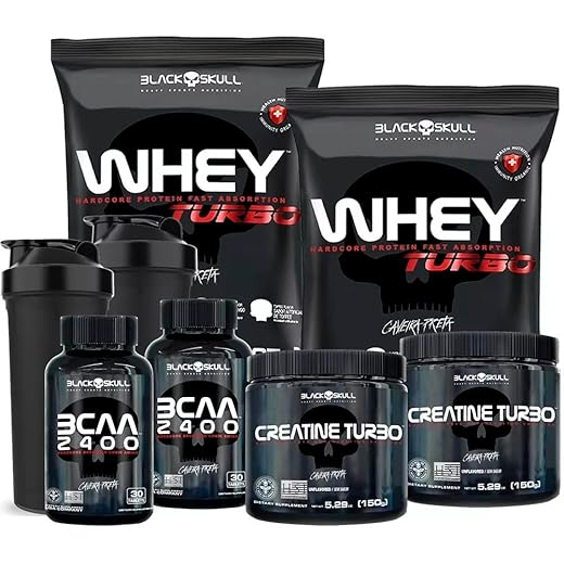 Combo 2x Whey Protein Turbo + 2 Bcaa + 2 Creatina - Black Skull (Chocolate)