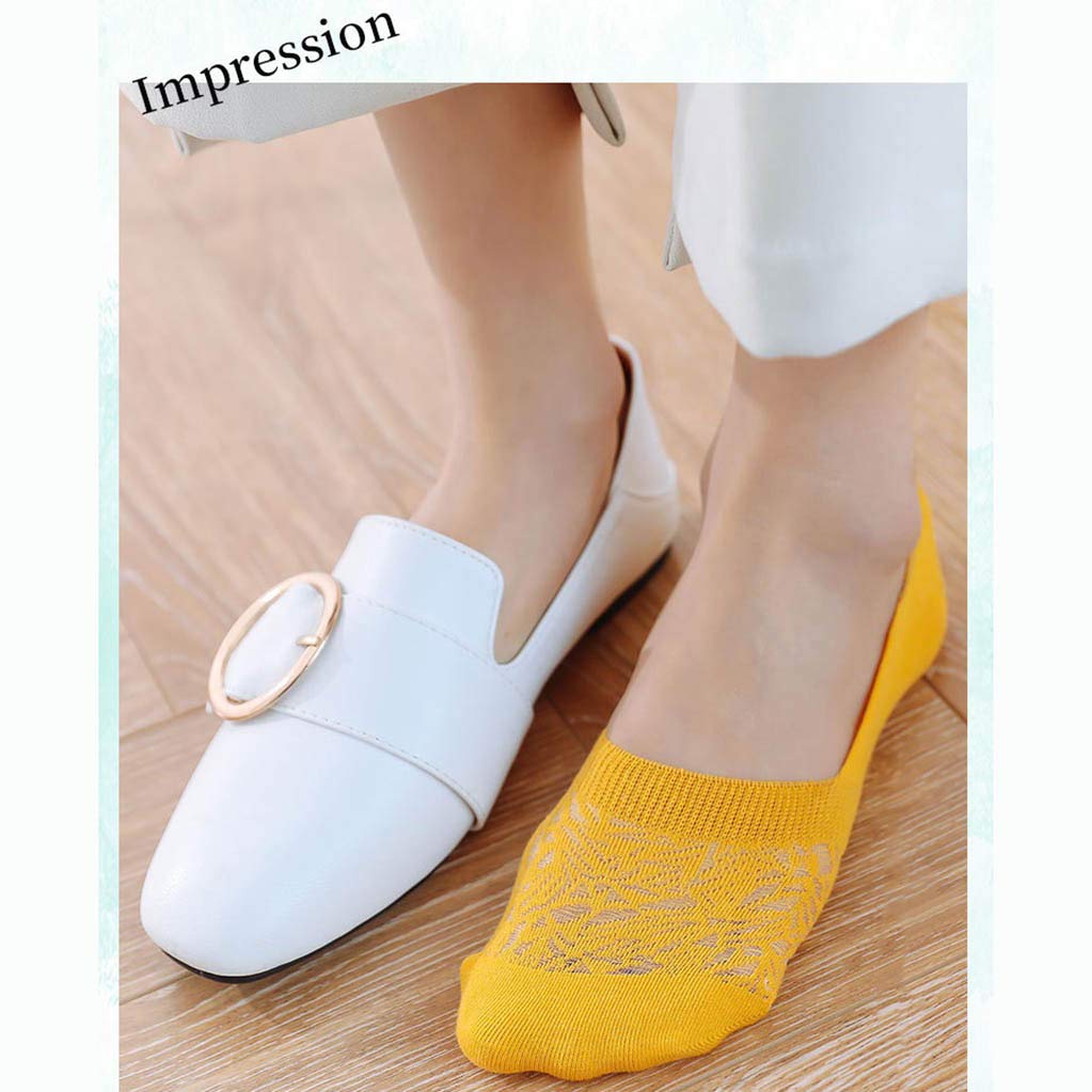 Calze Sottili da Donna, No Show, Fodera Bassa Taglio Invisibile Nascosto Calze Invisibili in Pizzo Appartamenti Sneaker, Yoga, Balletto 6 Paia,Giallo,One Size