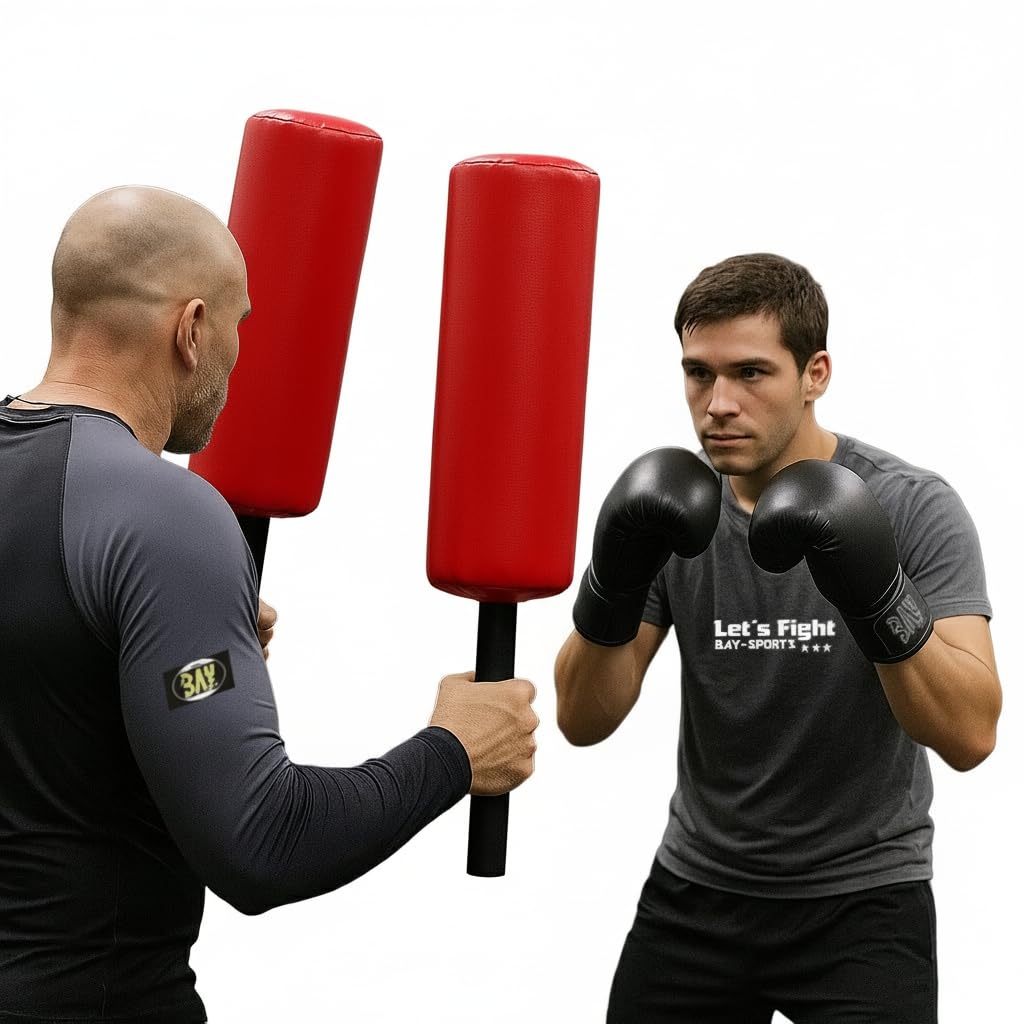 BAY Blocker 65 cm rot Schlagpolster mit Stiel Griff Box Sticks Blockierer Boxen Softstick Schaumstoff Schläger Kampfsport Basketball Blocking Pads Krav MAGA Lacrosse Schlagkissen