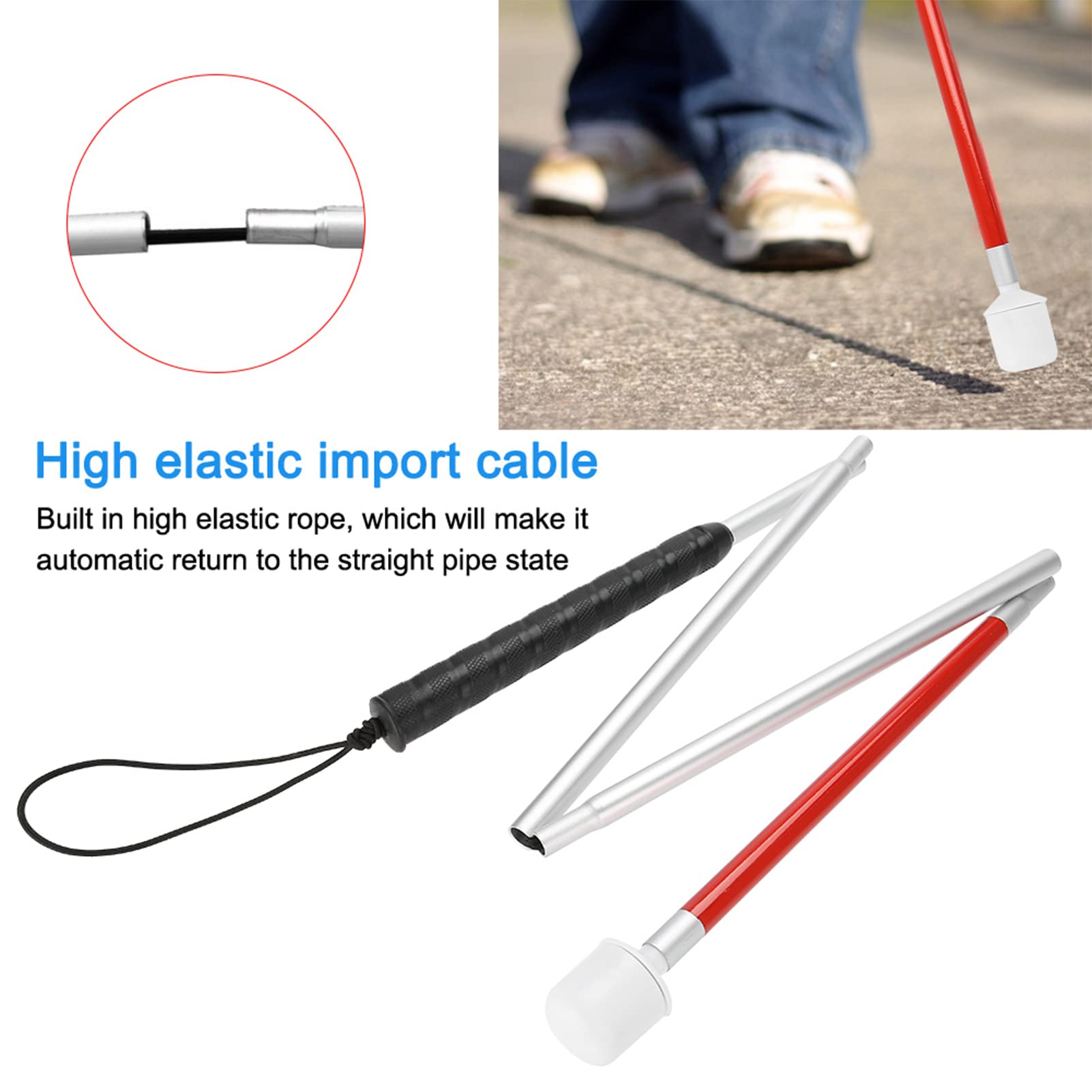 Canne Pliante de 110 cm, béquille de Canne réfléchissante Pliable Guide Anti-Choc Portable bâton de Marche, bâton de Marche pour Aveugle