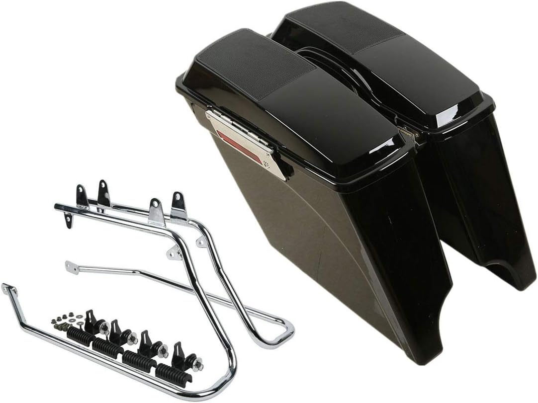 Green-L 5" Stretched Hard Saddlebags Saddle Bags with 6x9 Speaker Lids Conversion Brackets Fit for Harley Davidson Softail 1984-2017
