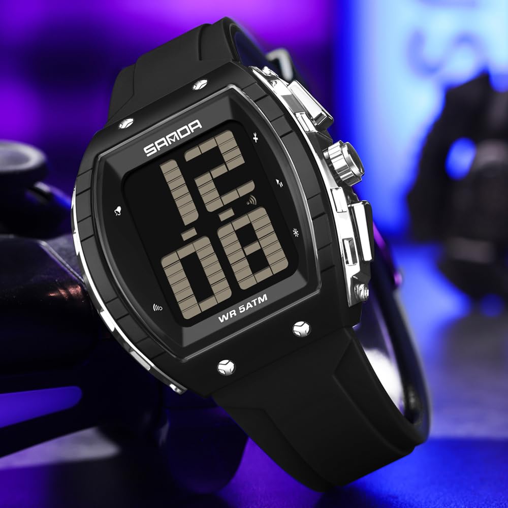 Gosasa Reloj digital parlante para hombre, esfera grande, LED, 5 ATM, impermeable, a prueba de golpes, reloj de pulsera deportivo con tiempo de voz, alarma, temporizador, retroiluminación, pantalla