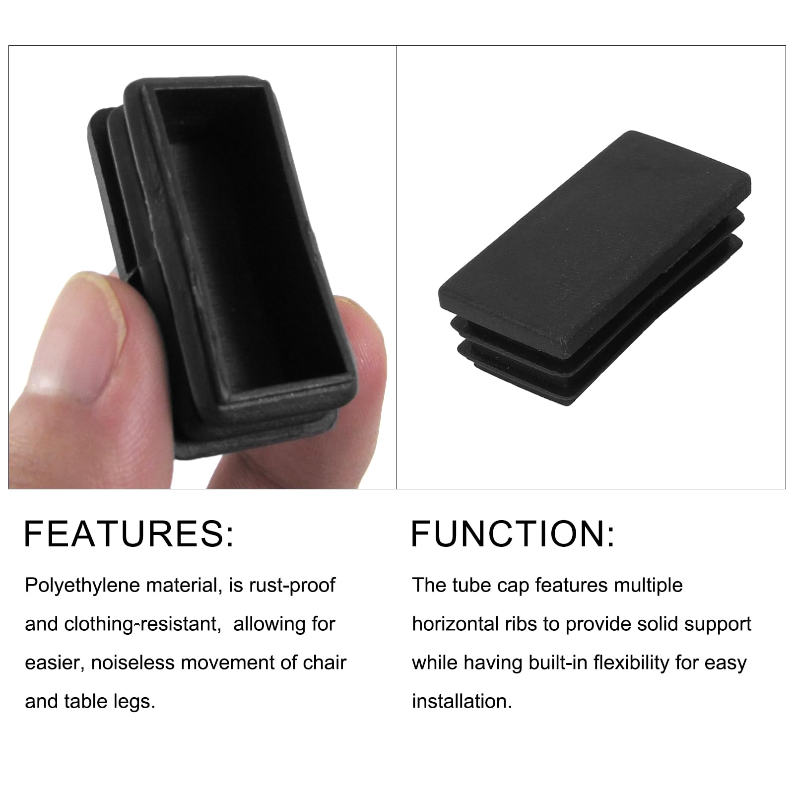 METALLIXITY Rectangle End Caps (50 x 25mm) 4Pcs, Plastic Rectangle Tube Inserts Threaded End Blanking Caps Protector - Image 4