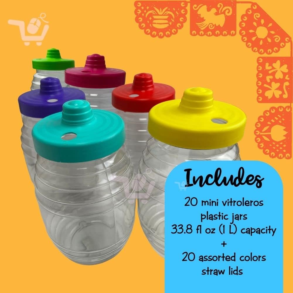 LA TIENDITA ESSENTIALS 20-pack Vitrolero Plastic Barrels with straw lid 33.8 fl oz