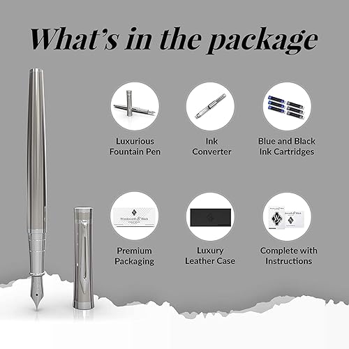 Miniatura 3 de Wordsworth & Black Juego de pluma estilográfica, puntas medianas y extrafinas doradas de 18 quilates, 6 cartuchos de tinta y convertidor de recarga,